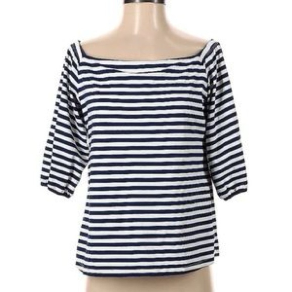 Navy and White Striped Women's‎ Top